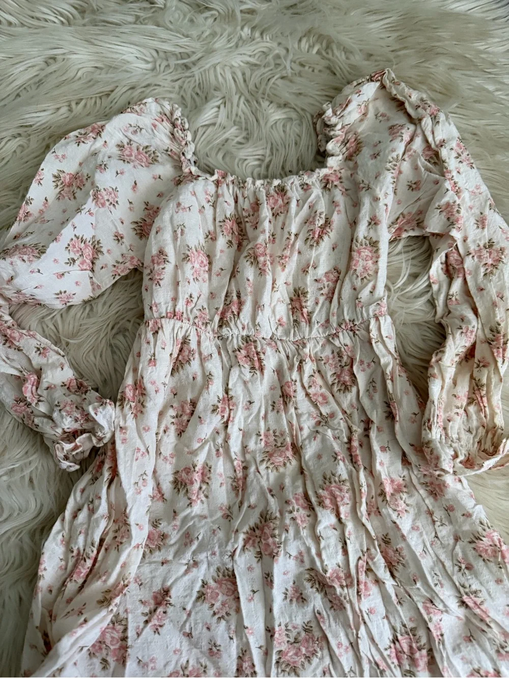 Girls Cream Floral Maxi Dress with Pink Rose Print